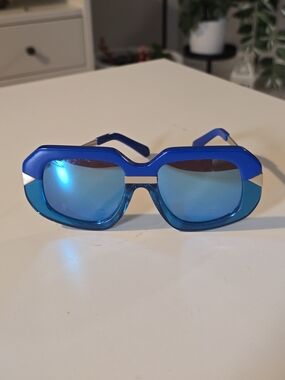Karen Walker Blue Geometric Sunglasses with Mirrored Blue Lenses